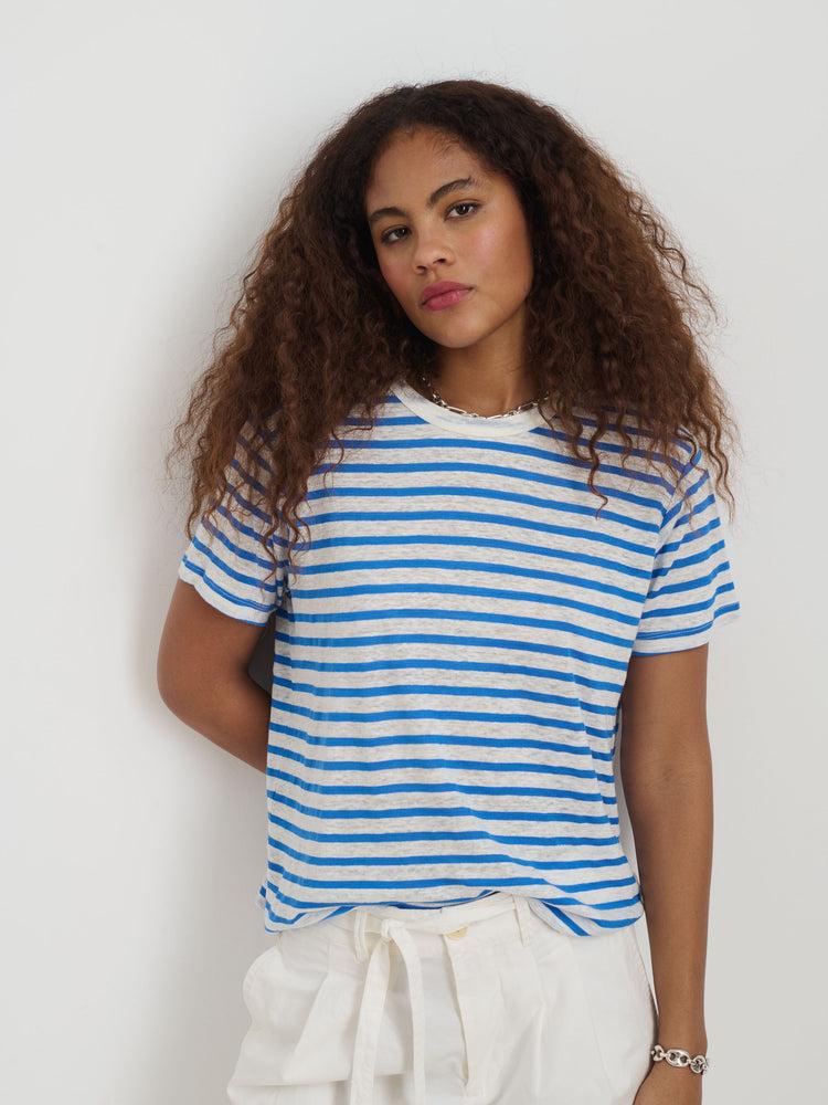 Alex Mill Garcon Striped Tee In Linen Cotton Blue/Off White