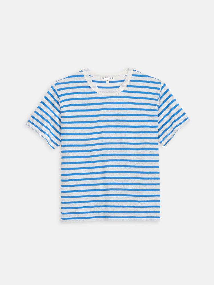 alex mill Garcon Striped Tee In Linen Cotton Blue/Off White