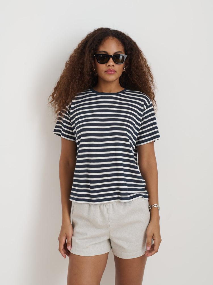Alex Mill Garcon Striped Tee In Linen Cotton Off White/Navy