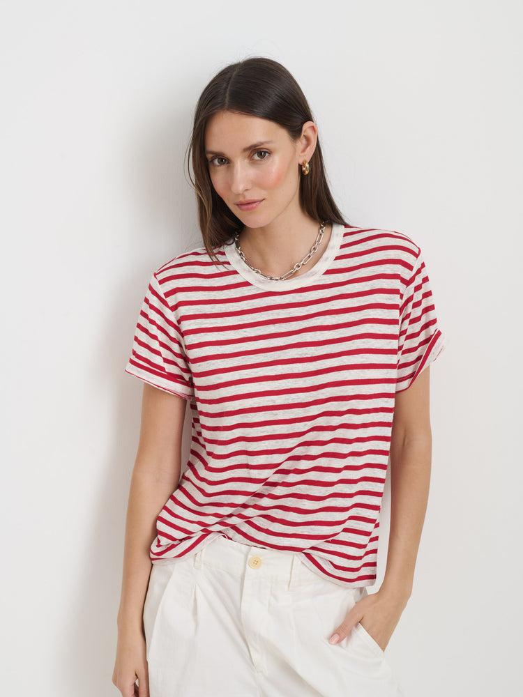 Alex Mill Garcon Striped Tee In Linen Cotton Red/White