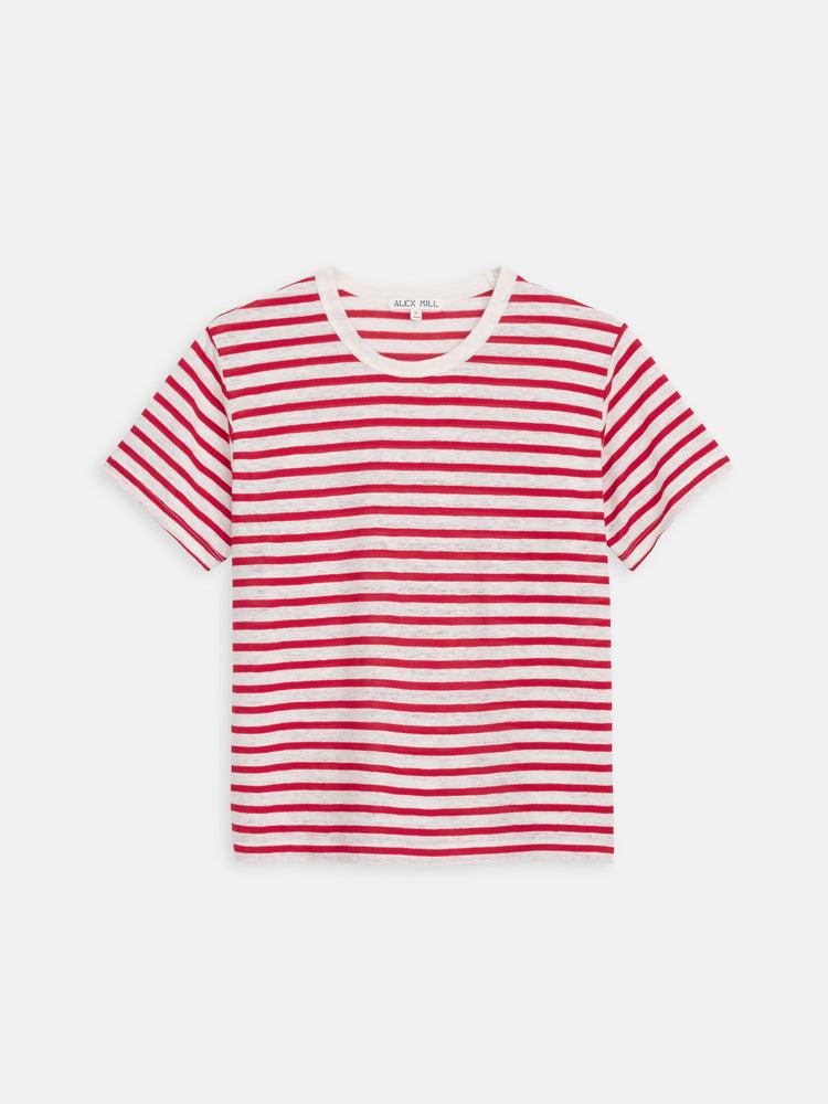alex mill Garcon Striped Tee In Linen Cotton Red/White