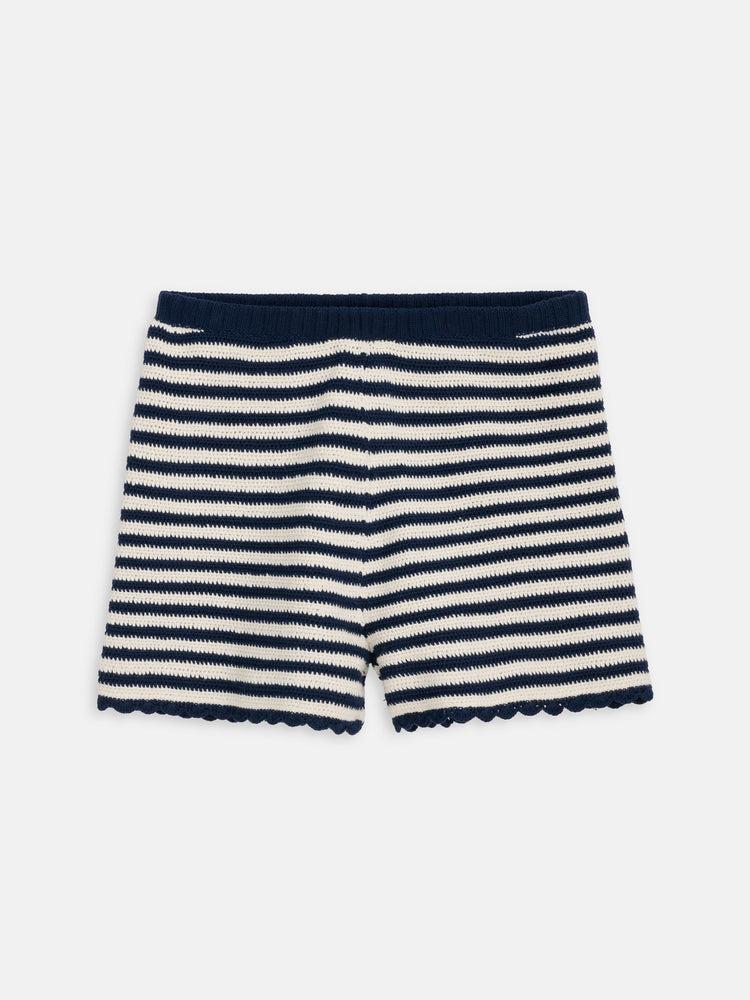 alex mill Hand Crochet Bridget Short In Striped Cotton Navy/Ivory