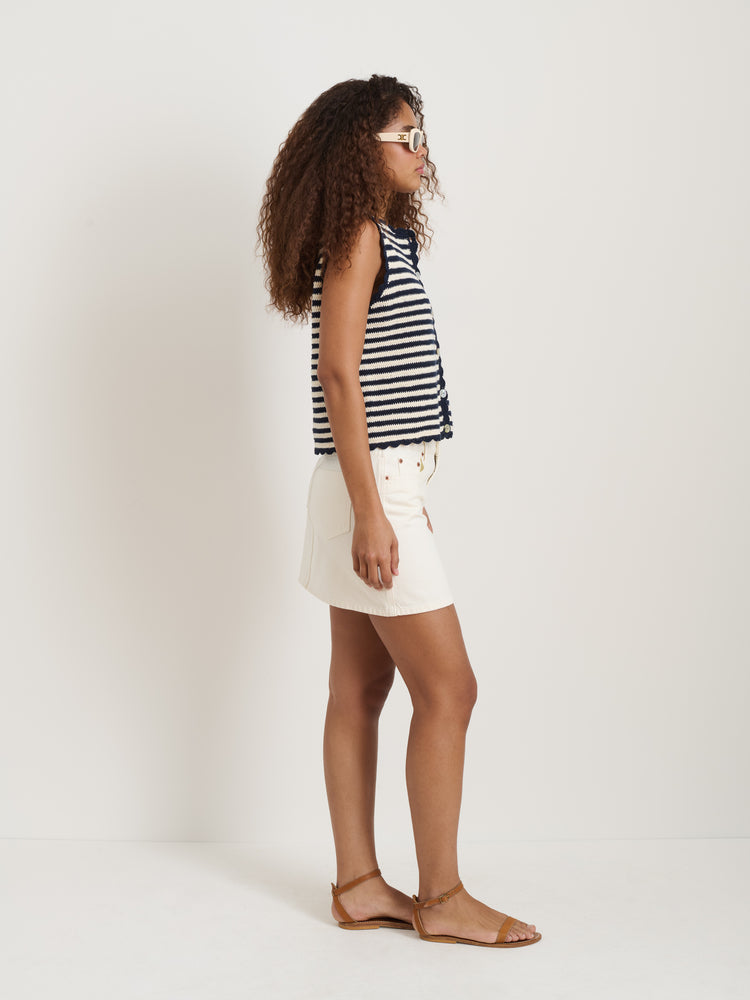 Alex Mill Hand Crochet Bridget Vest In Striped Cotton Navy/Ivory