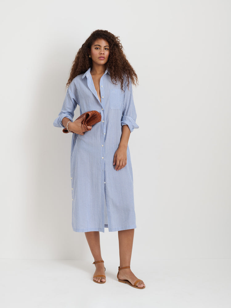 Alex Mill Kerry Shirtdress In Seersucker Blue/White