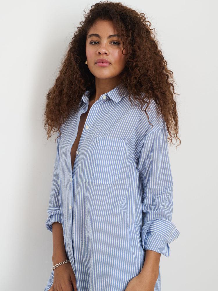 Alex Mill Kerry Shirtdress In Seersucker Blue/White