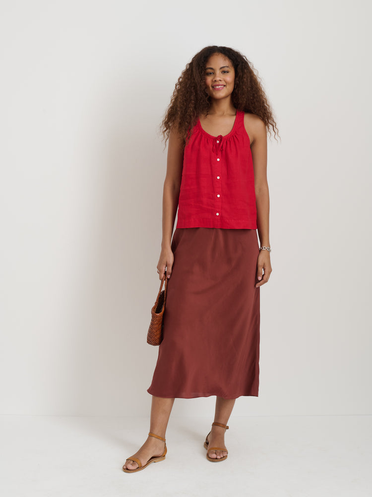 Alex Mill Lilly Slip Skirt In Washed Silk Cherry Wood