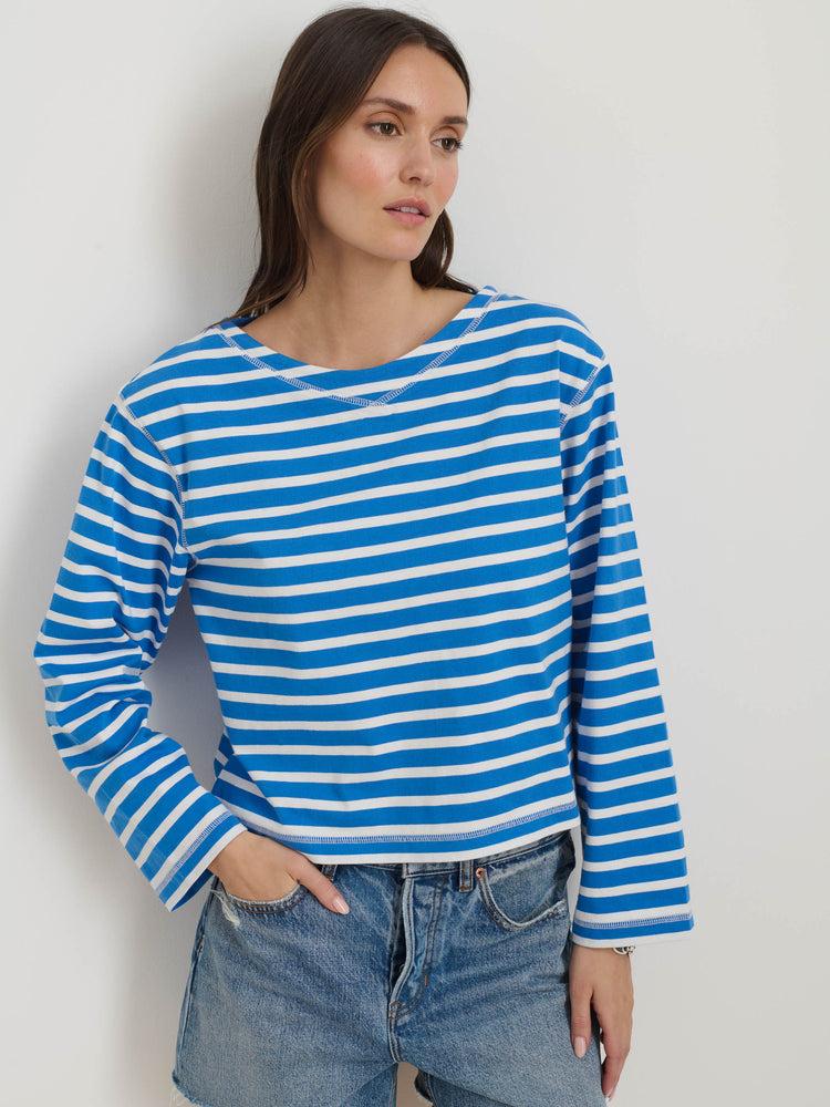 Alex Mill Marseille Striped Boatneck Tee In Cotton Ivory/Blue