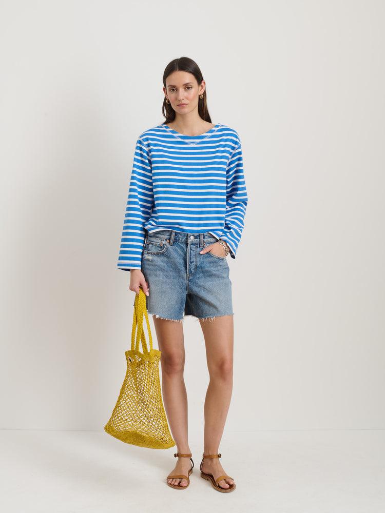 Alex Mill Marseille Striped Boatneck Tee In Cotton Ivory/Blue