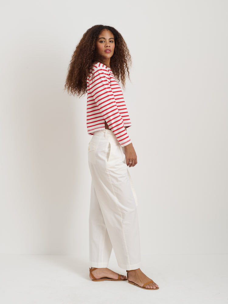 Alex Mill Marseille Striped Boatneck Tee In Cotton Red/Ivory
