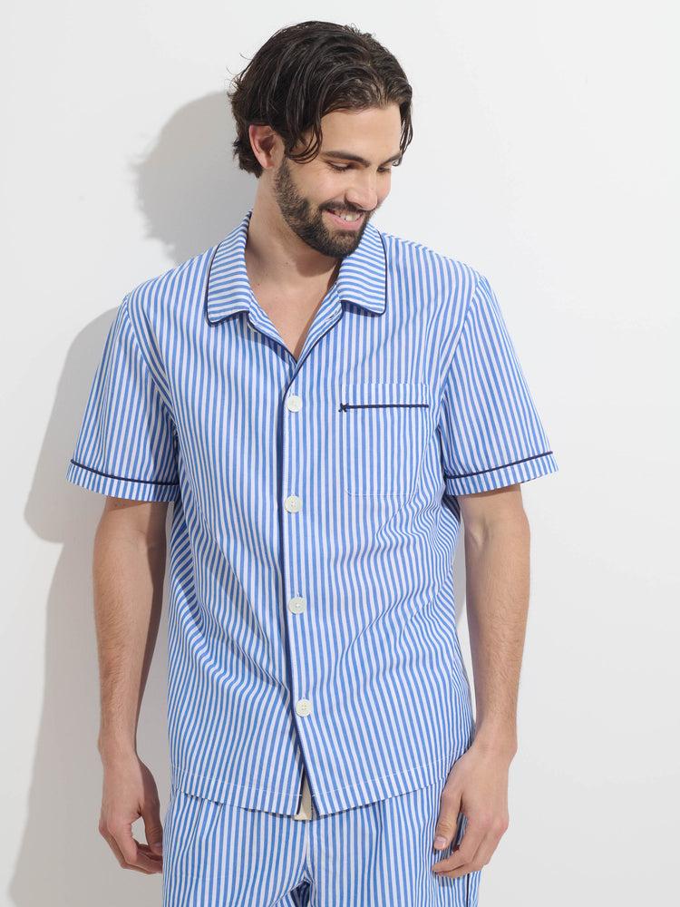Alex Mill P'Jimmies Short Sleeve Sleep Shirt In Stripe Blue/Ivory