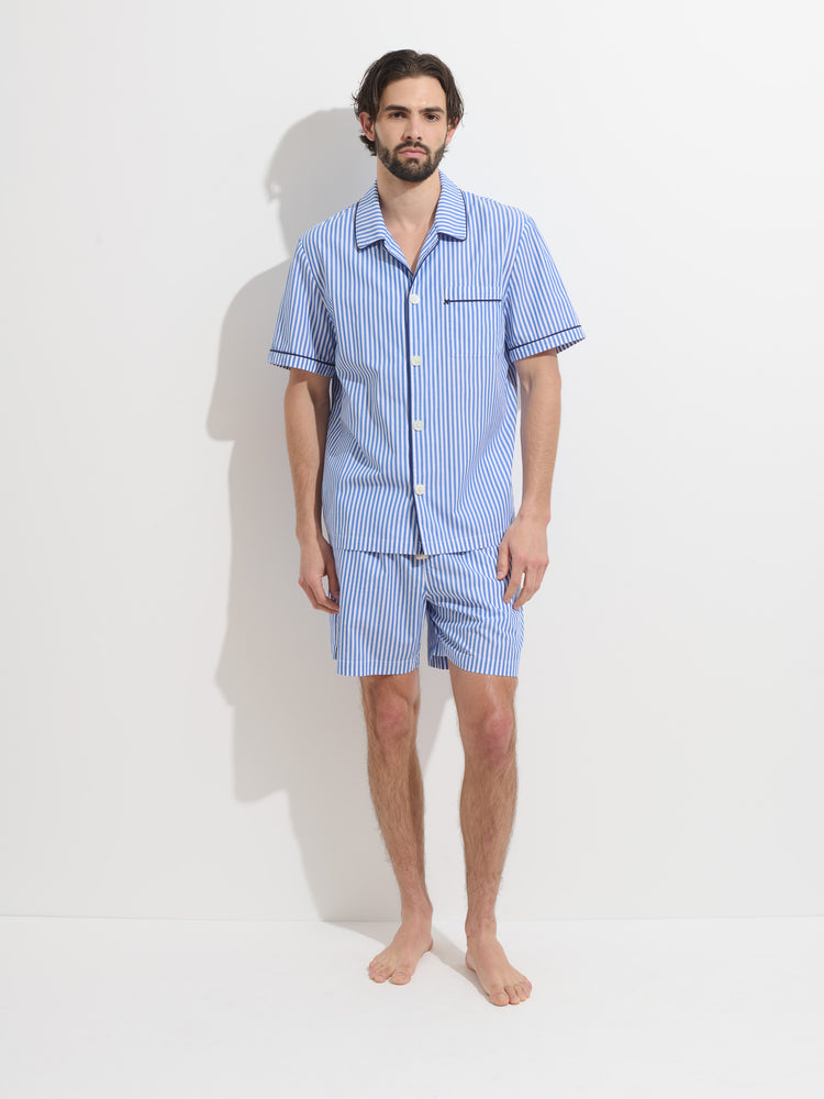 Alex Mill P'Jimmies Short Sleeve Sleep Shirt In Stripe Blue/Ivory