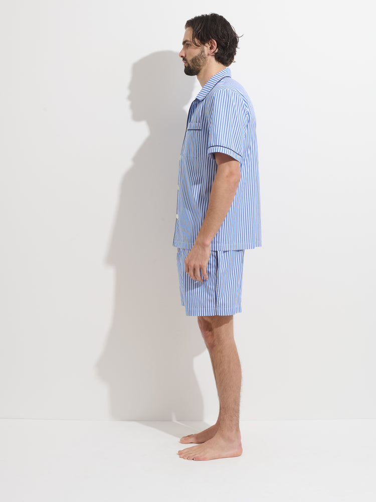 Alex Mill P'Jimmies Short Sleeve Sleep Shirt In Stripe Blue/Ivory