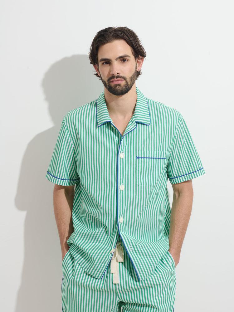 Alex Mill P'Jimmies Short Sleeve Sleep Shirt In Stripe Green/Ivory