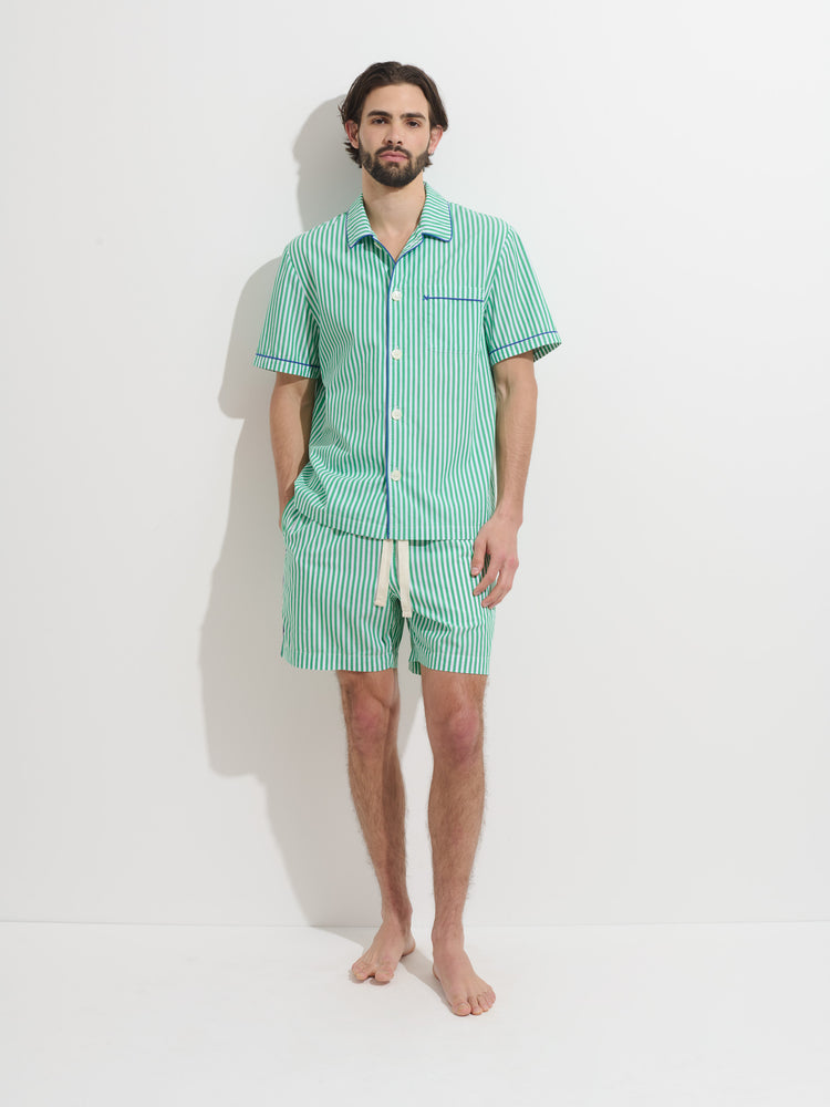Alex Mill P'Jimmies Short Sleeve Sleep Shirt In Stripe Green/Ivory