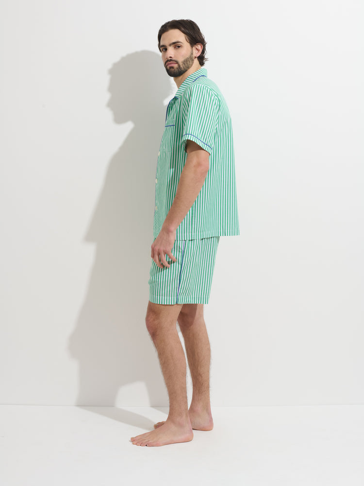 Alex Mill P'Jimmies Short Sleeve Sleep Shirt In Stripe Green/Ivory