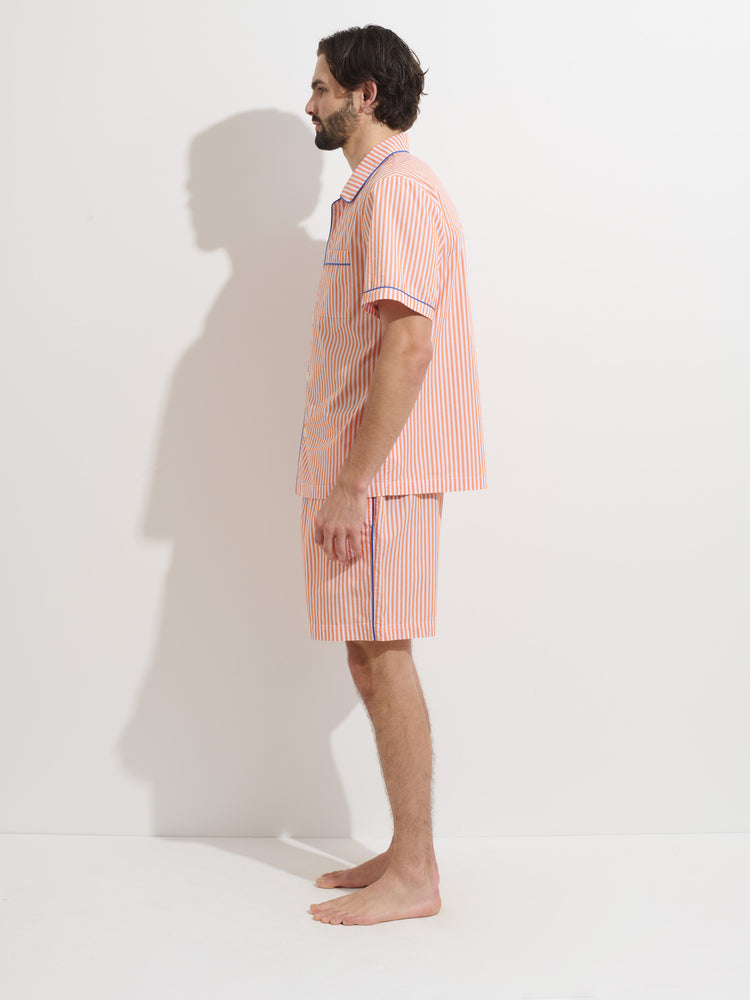 Alex Mill P'Jimmies Short Sleeve Sleep Shirt In Stripe Orange/Ivory