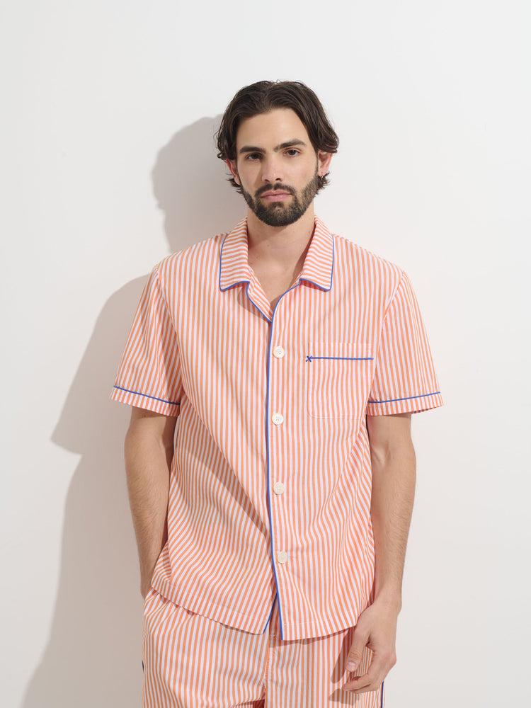 Alex Mill P'Jimmies Short Sleeve Sleep Shirt In Stripe Orange/Ivory