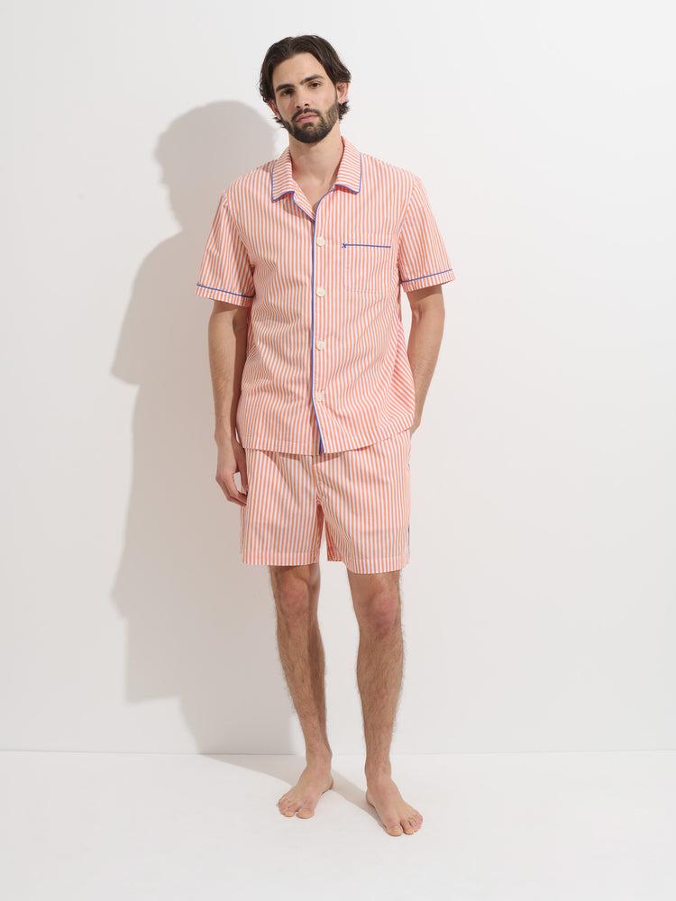 Alex Mill P'Jimmies Short Sleeve Sleep Shirt In Stripe Orange/Ivory