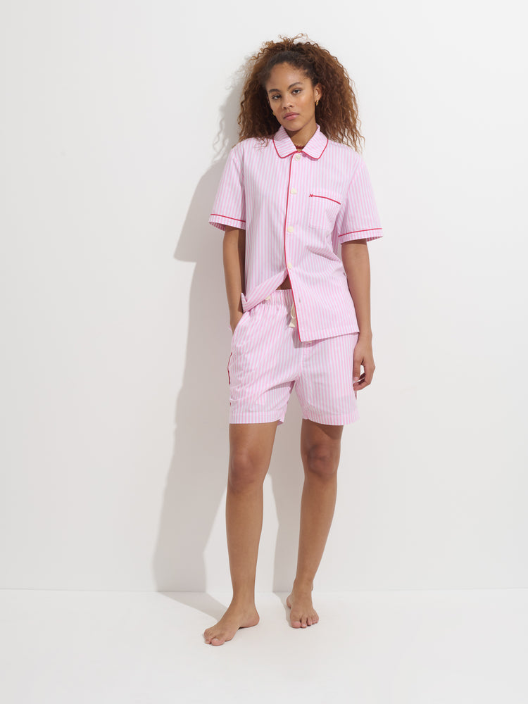 Alex Mill P'Jimmies Short Sleeve Sleep Shirt In Stripe Pink/Ivory