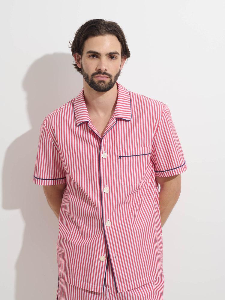 alex Mill P'Jimmies Short Sleeve Sleep Shirt In Stripe Red/Ivory