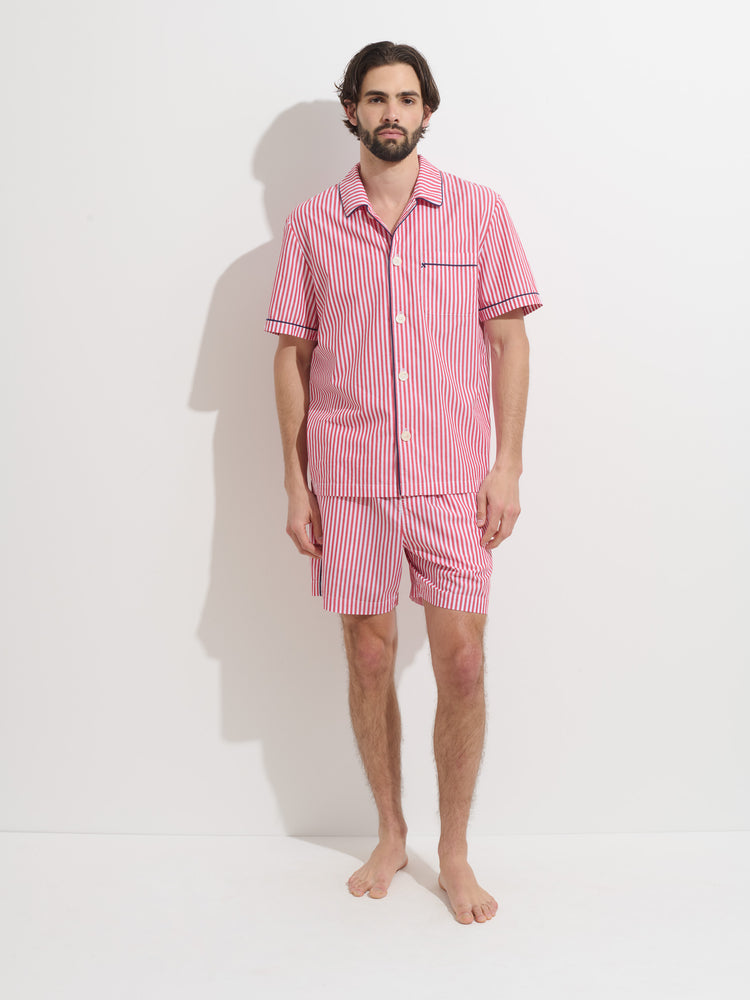 alex Mill P'Jimmies Short Sleeve Sleep Shirt In Stripe Red/Ivory