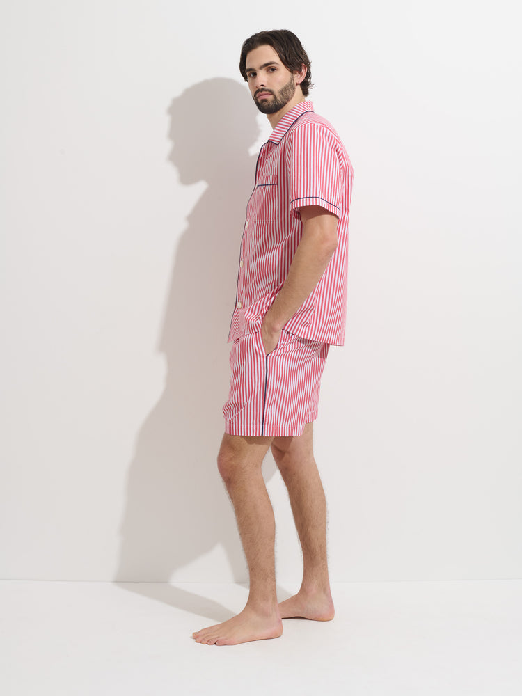 Alex Mill P'Jimmies Short Sleeve Sleep Shirt In Stripe Red/Ivory