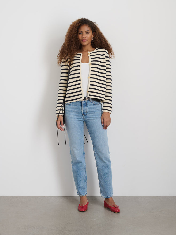 Alex Mill Paris Sweater Jacket In Stripe Cream/Navy