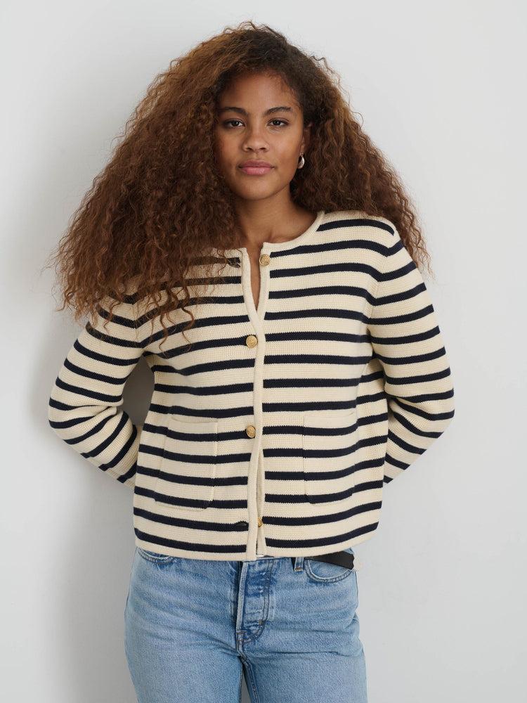 Alex Mill Paris Sweater Jacket In Stripe Cream/Navy