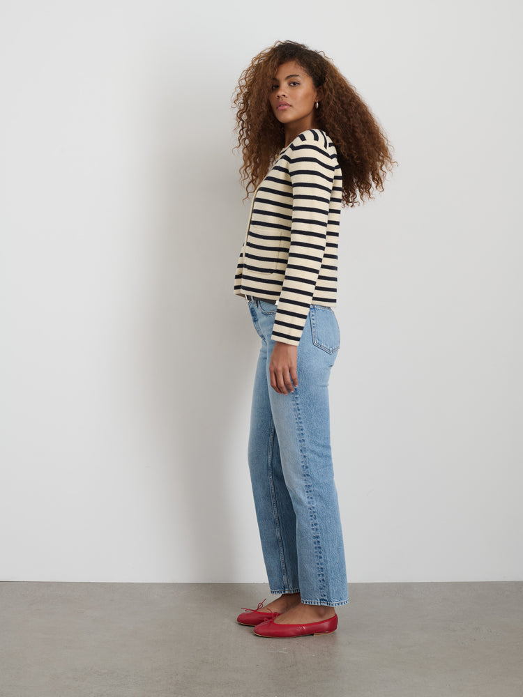Alex Mill Paris Sweater Jacket In Stripe Cream/Navy