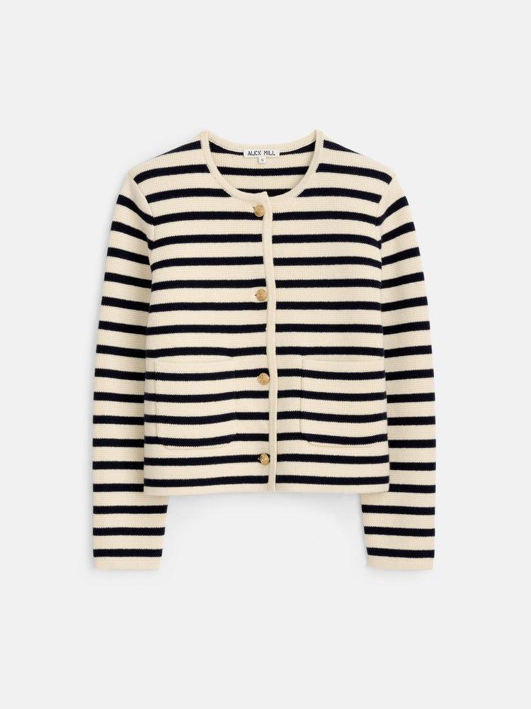 alex mill Paris Sweater Jacket in Stripe Cream/Navy
