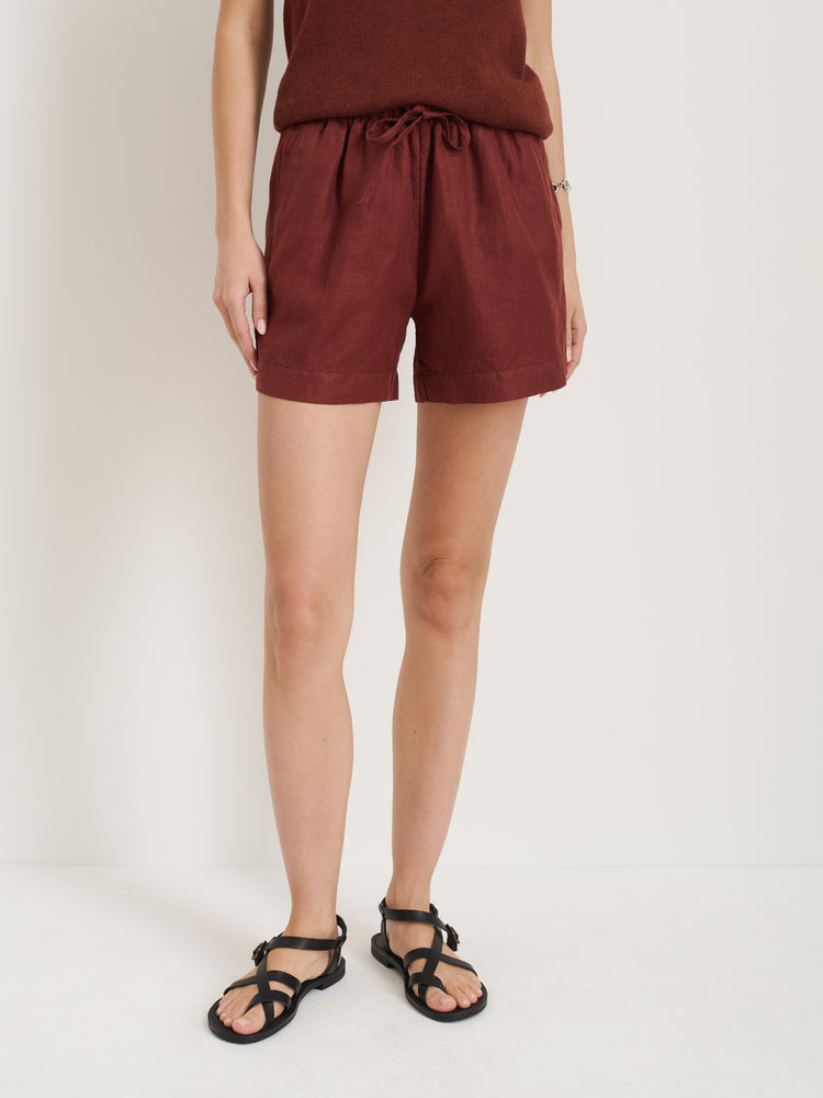 Alex Mill Riley Pull On Short In Linen Sierra Brown