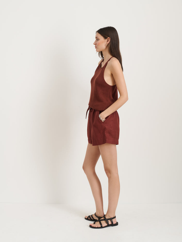 Alex Mill Riley Pull On Short In Linen Sierra Brown