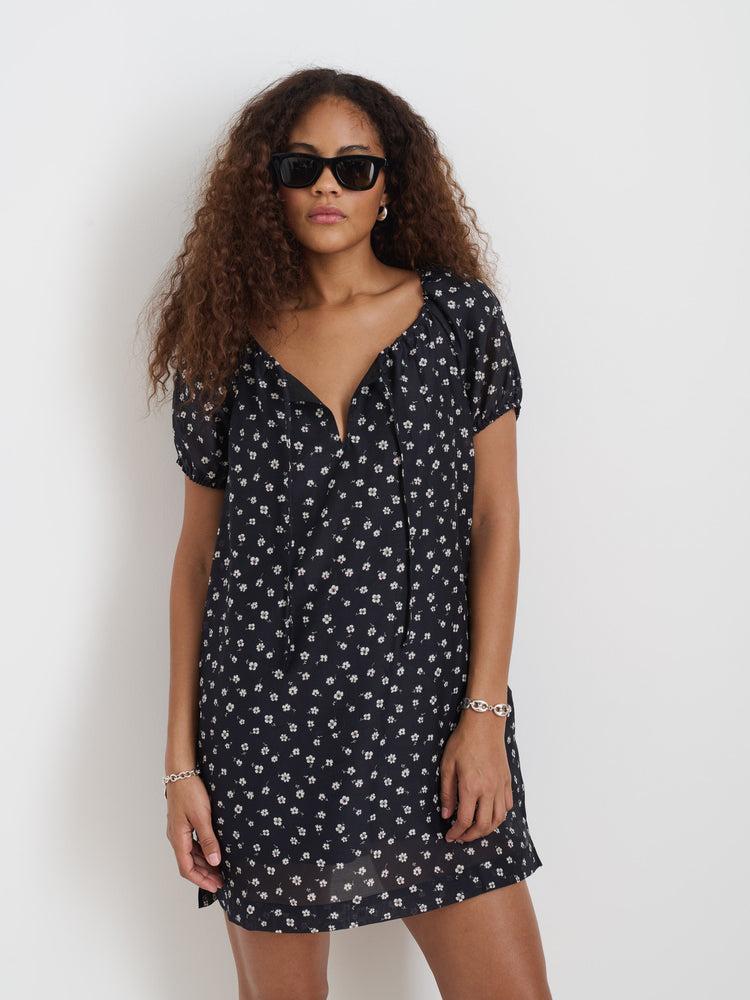 Alex Mill Rose Dress In Floral Cotton Silk Black Floral