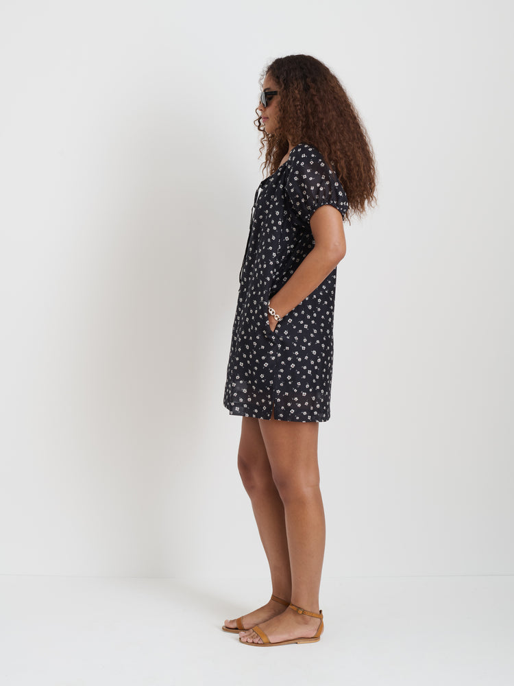 Alex Mill Rose Dress In Floral Cotton Silk Black Floral