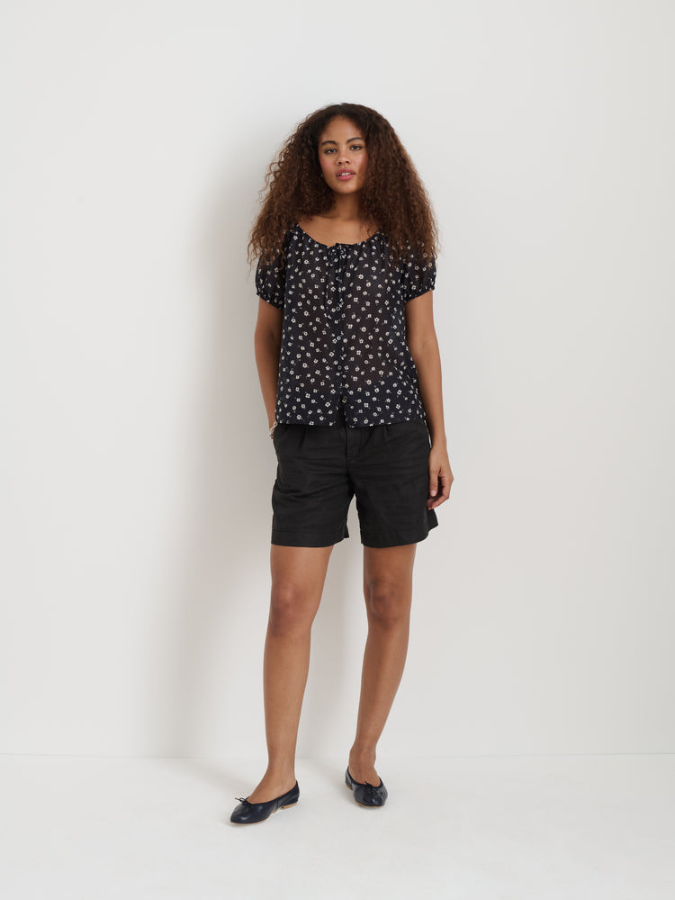 Alex Mill Rose Top In Floral Cotton Silk Black Floral