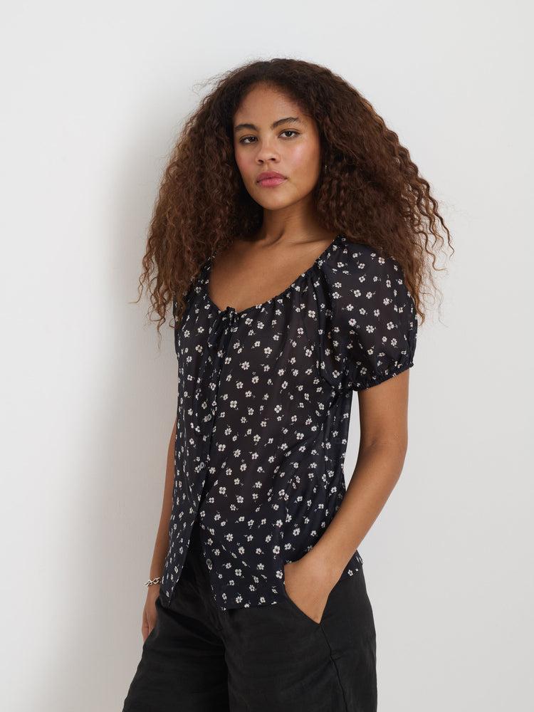 Alex Mill Rose Top In Floral Cotton Silk Black Floral