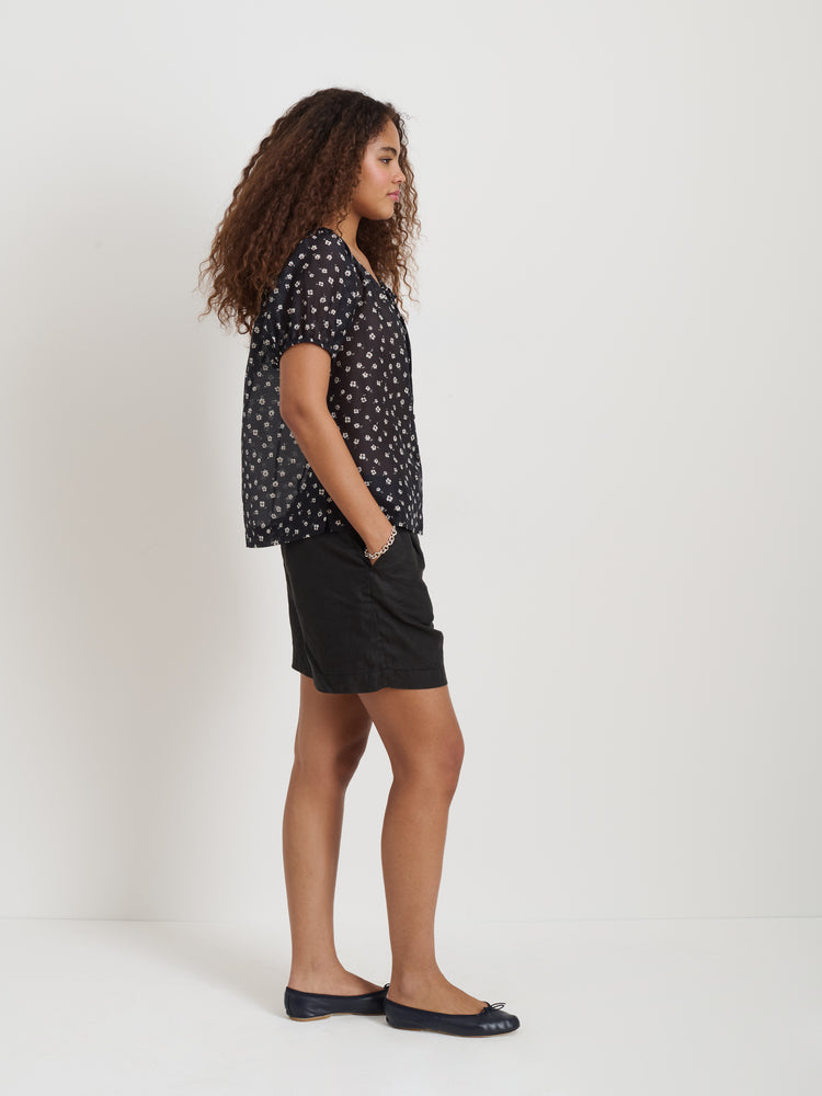 Alex Mill Rose Top In Floral Cotton Silk Black Floral