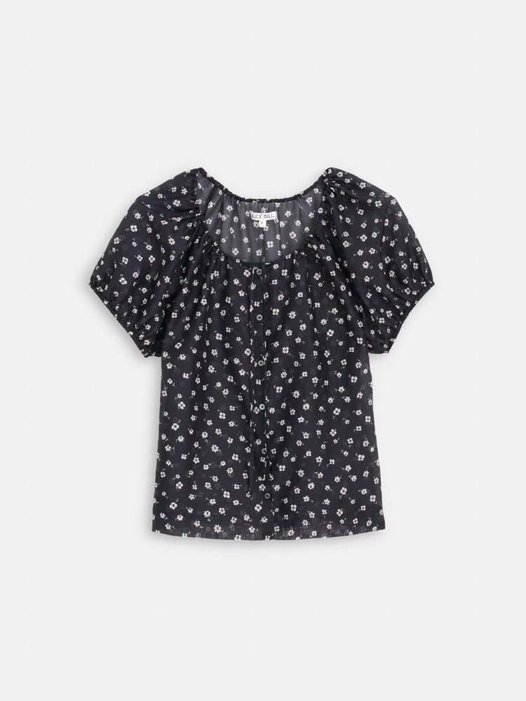 alex mill Rose Top In Floral Cotton Silk Black Floral