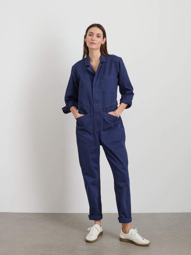 Alex Mill Standard Zip Jumpsuit In Herringbone Midnight Blue