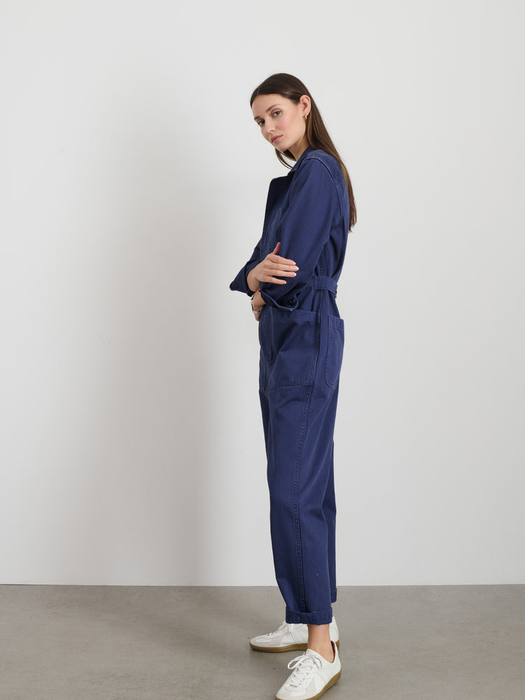 Alex Mill Standard Zip Jumpsuit In Herringbone Midnight Blue