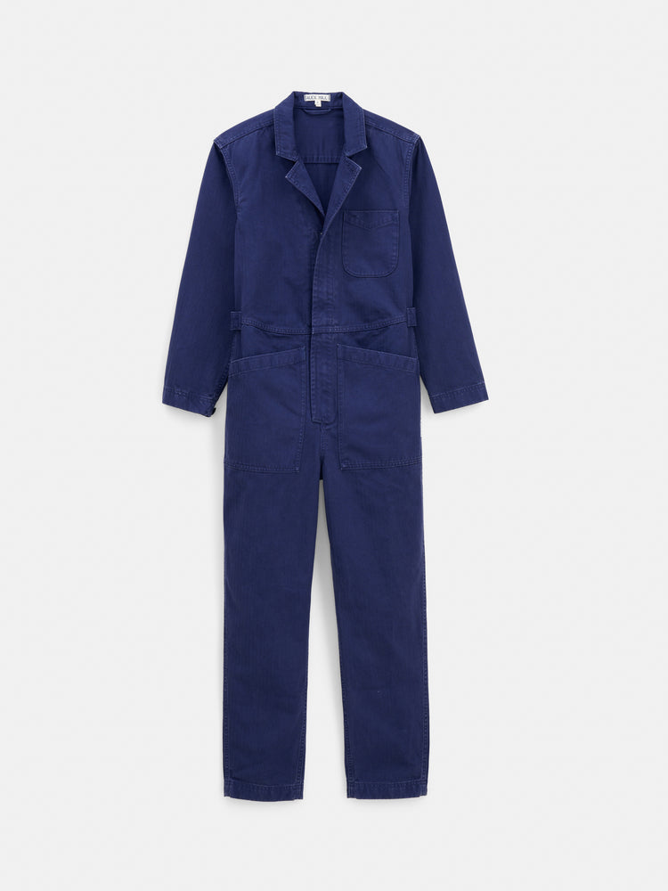 alex mill Standard Zip Jumpsuit in Herringbone Midnight Blue