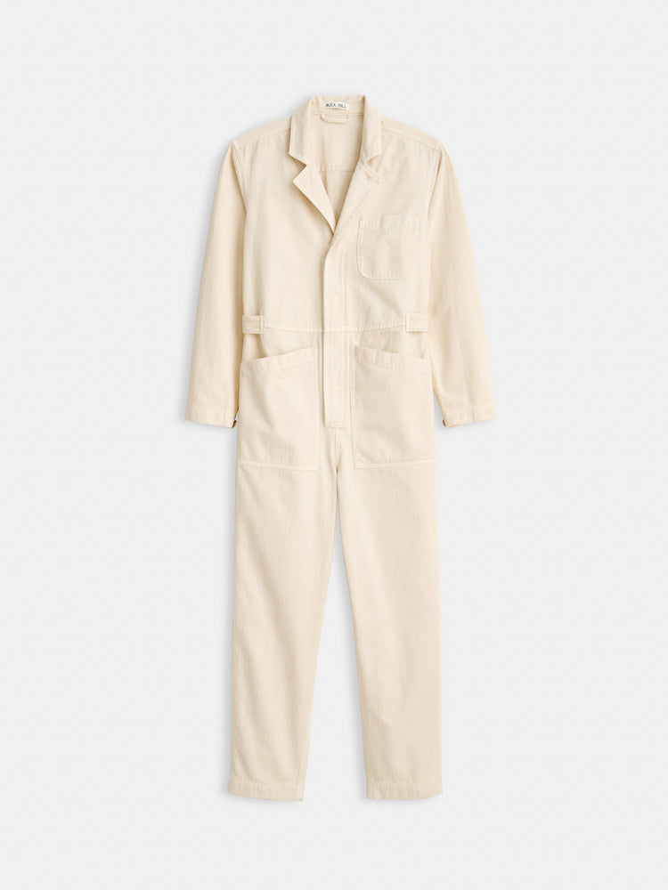 alex mill Standard Zip Jumpsuit in Herringbone Off White