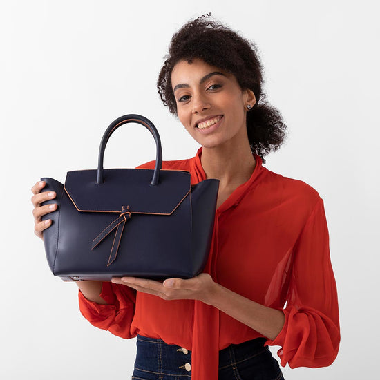 Alexandre Birman Loren Midi Leather Tote Bag - Navy