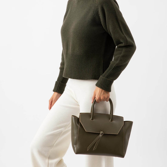Alexandre Birman Loren Midi Leather Tote Bag - Olive
