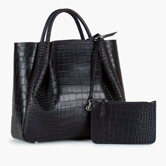Alexandre Birman Amalfi Large Leather Tote Bag - Black Croc Print