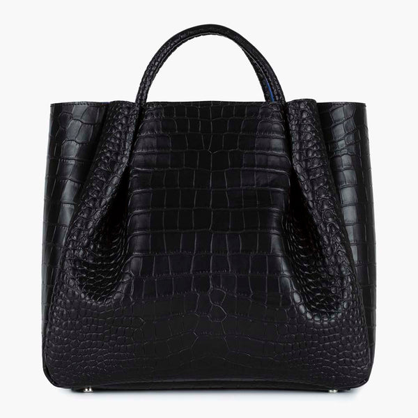 alexandre birman Amalfi Large Leather Tote Bag - Black Croc Print