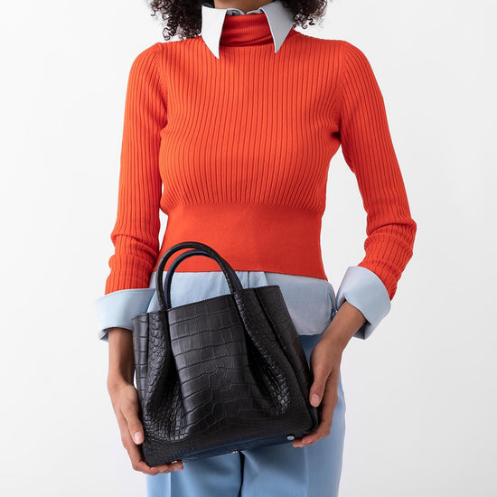 Alexandre Birman Amalfi Midi Leather Tote Bag - Black Croc Print