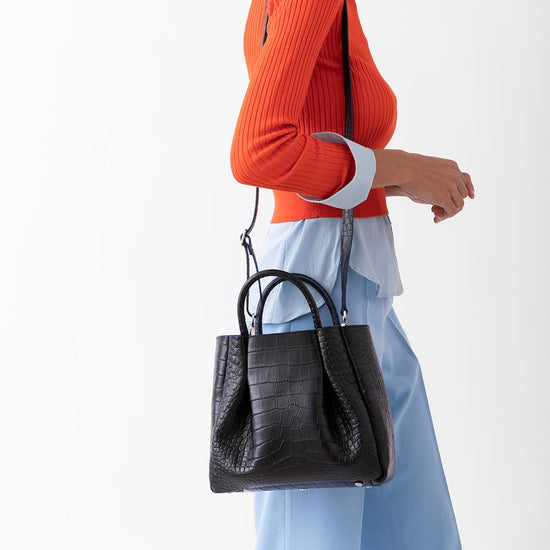 Alexandre Birman Amalfi Midi Leather Tote Bag - Black Croc Print