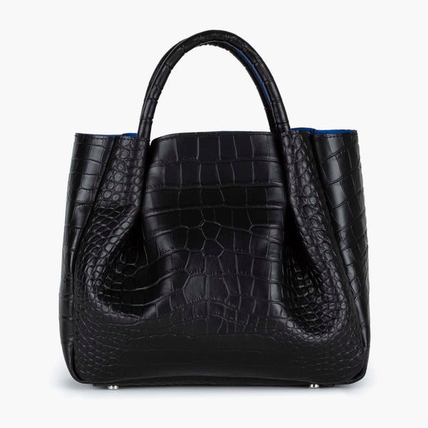 alexandre birman Amalfi Midi Leather Tote Bag - Black Croc Print