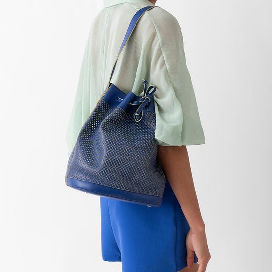Alexandre Birman Bella Leather Bucket Bag - Blue Perforated